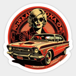Retro Red Car Sticker
